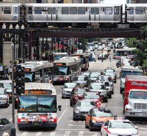 Transport in the centre of Chicago where ride-sharing company Via has expanded its services