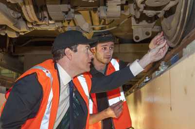 George Osborne spending time at a Metrolink maintenance depot