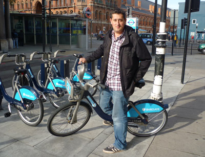 Ian Hall with Boris Bike in London in October 2010