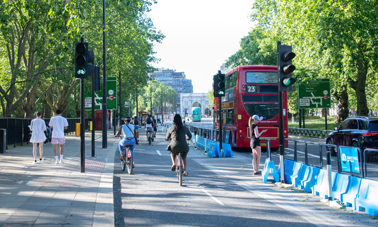 Cyclists on London's Park Lane