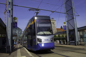 Tramway of type Leoliner – a proprietary product of Leipzig developed by Heiterblick GmbH, which was an affiliated company of LVB up to the end of 2010. 