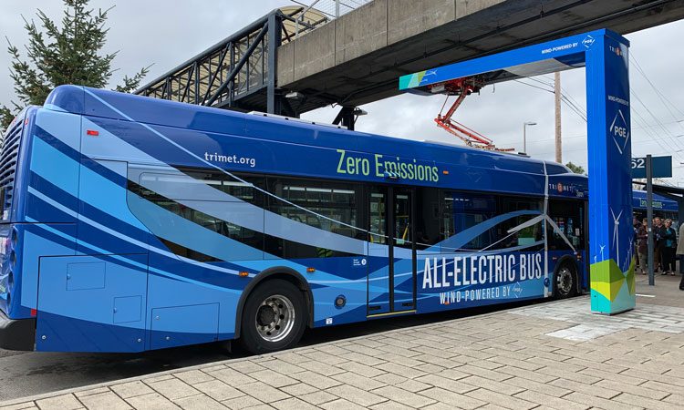 TriMet Portland's first all-electric, wind-powered bus