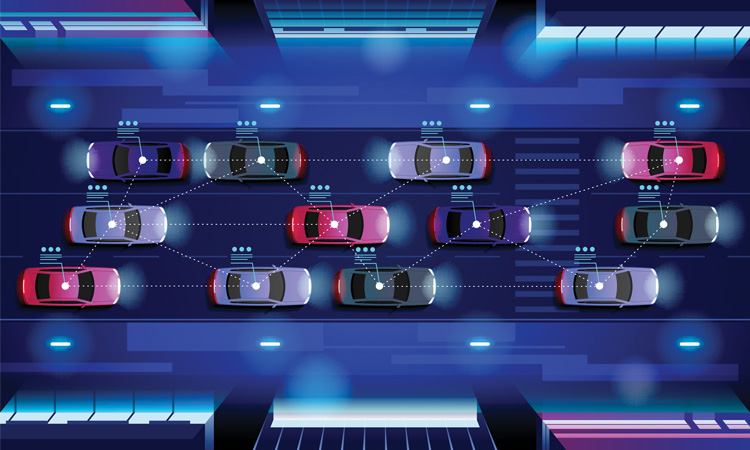 Connected and autonomous vehicles network, which could have cyber-security vulnerabilities