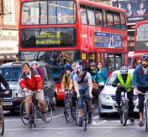 people cycling in London