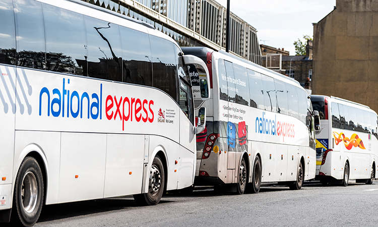 national express buses lined up