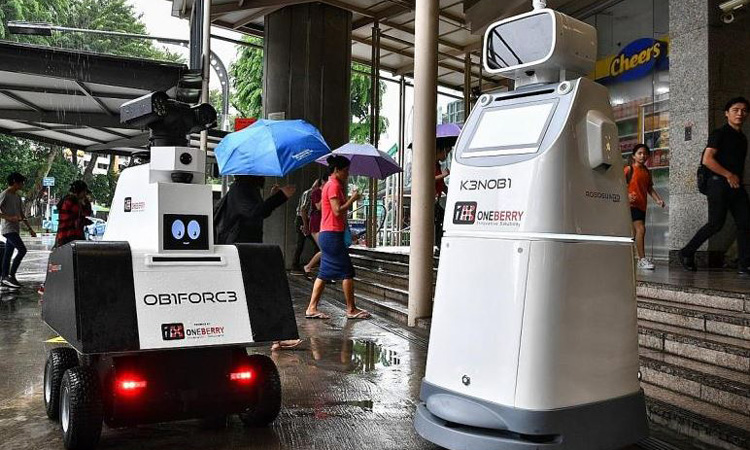 Security robots trialled at MRT station in Singapore