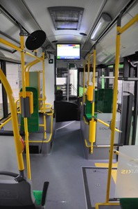 Interior view of the Solaris Alpino 8.6 low-floor midibus