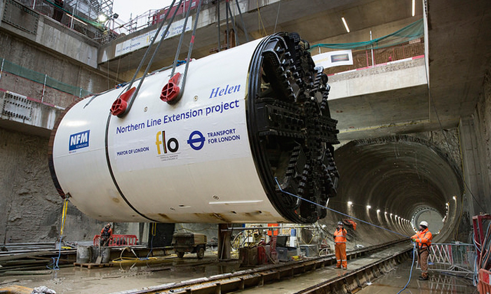 Two giant tunnel boring machines lowered into place for Northern Line Extension